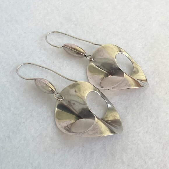 Sterling Silver 925 Artisan Modernist Style Infinity Disc Dangle Drop Earrings - Picture 5 of 16